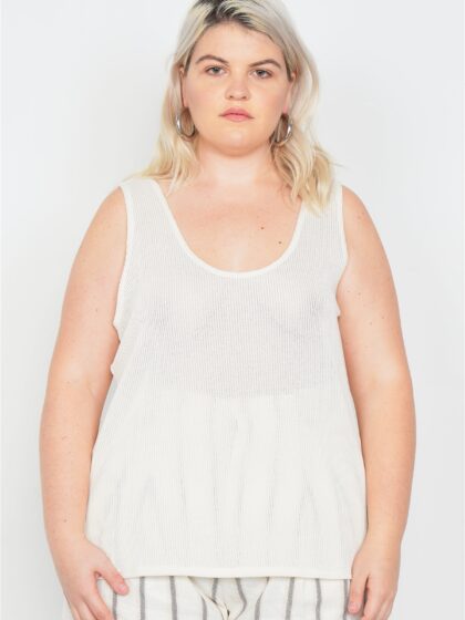 Plus Size Sheer Ivory Ribbed Causal Tank Top