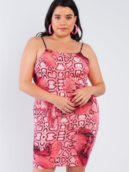 Plus Size Snake Print Open Back Mini Dress