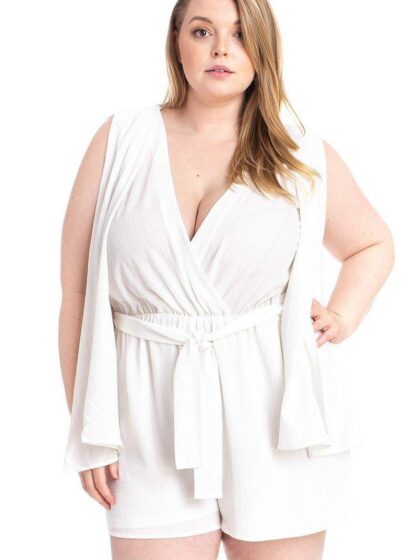 Shimmer Fabric Draped Open Sleeve Romper