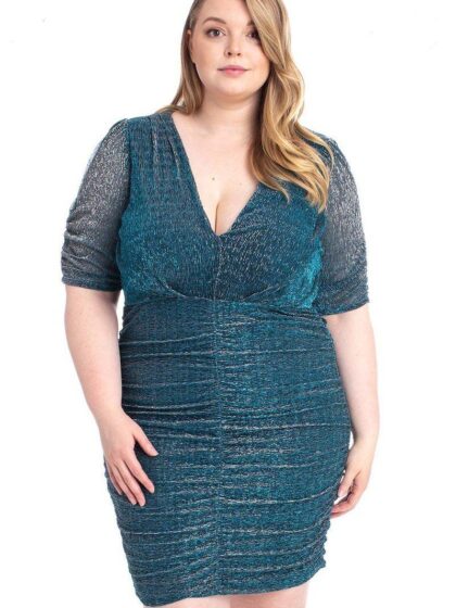 Ribbed Shimmer Shirring Mini Dress