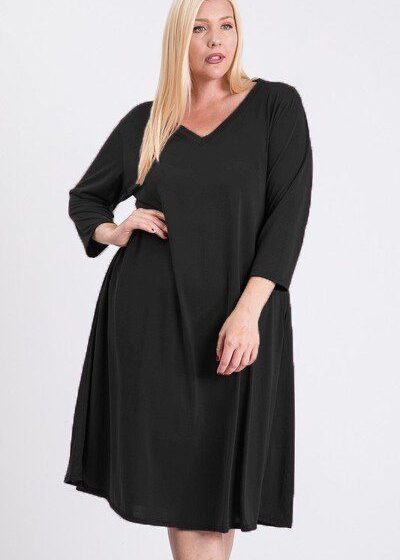 V Neck Hidden Pocket Swing Dress