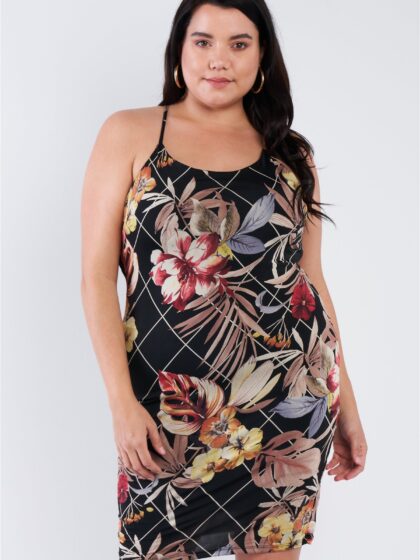 Plus Size Criss-cross Open Back Mini Floral Print Dress