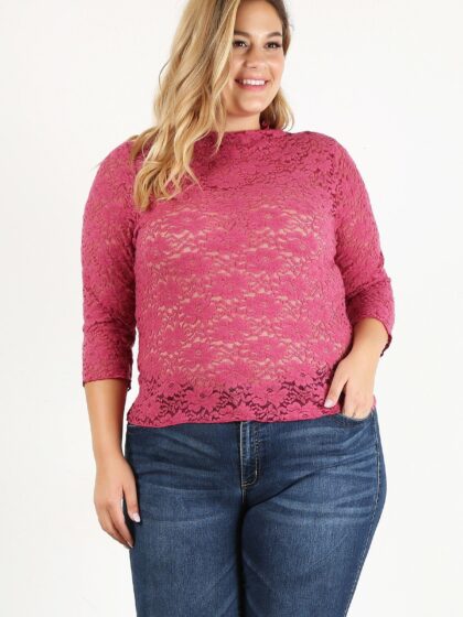 Plus Size Sheer Lace Fitted Top