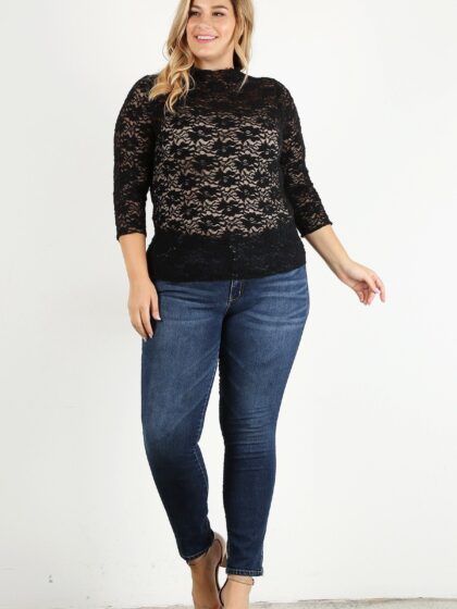 Plus Size Sheer Lace Fitted Top