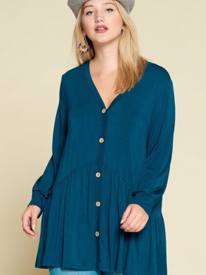 Plus Size Solid Heavy Rayon Modal Jersey Faux Button Up