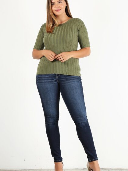 Plus Size Solid Print Fitted Top
