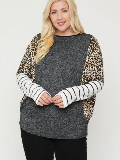 Plus Size Cheetah Print  Long Sleeve Top