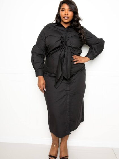 Poplin Tie Bow Shirt Dress