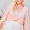 V Neck Bubble Sleeve Solid Top
