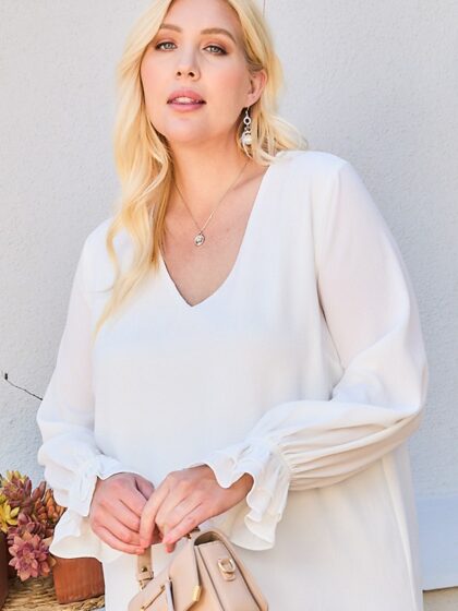 V Neck Tier Ruffle Sleeve Top