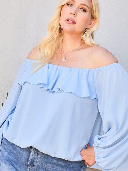 Off Shoulder Ruffle Bubble Sleeve Top