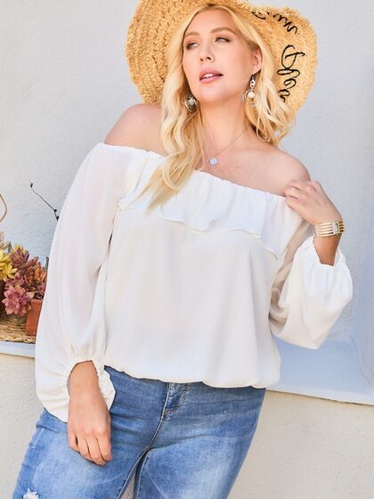 Off Shoulder Ruffle Bubble Sleeve Top