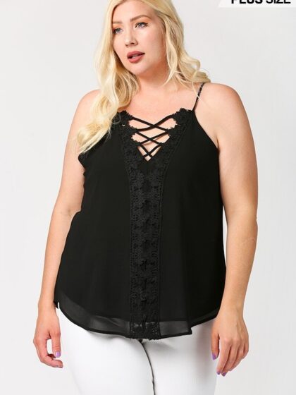 Plunging V-neckline Lattice Top With Scalloped Lace