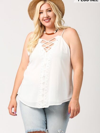 Plunging V-neckline Lattice Top With Scalloped Lace