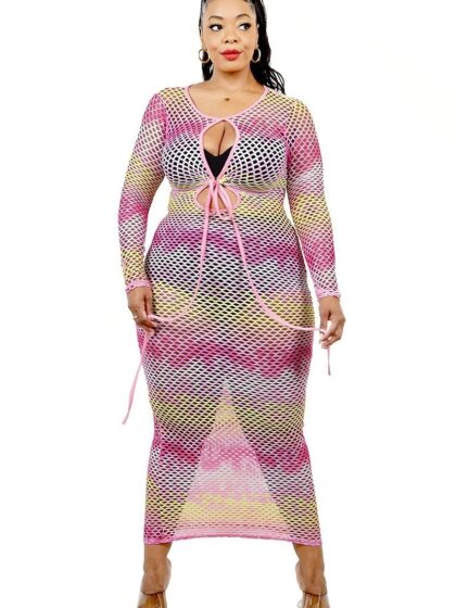 Plus See-through Gradient Fishnet Overlay Dress