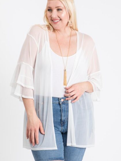 Ruffle Sleeve Open Cardigan