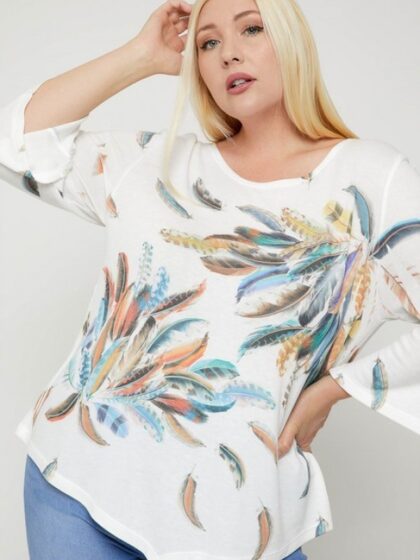 Cheetah Print Top Featuring A Round Neckline And 3/4 Bell Sleeves