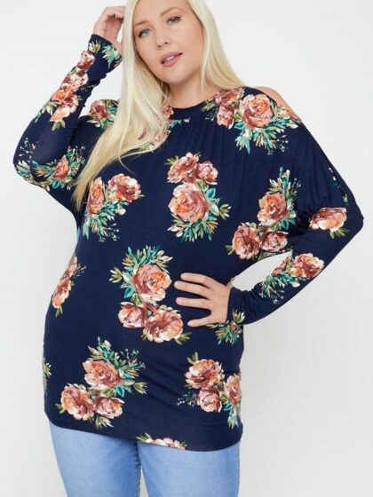 Flattering Cutout Details Floral Print Top
