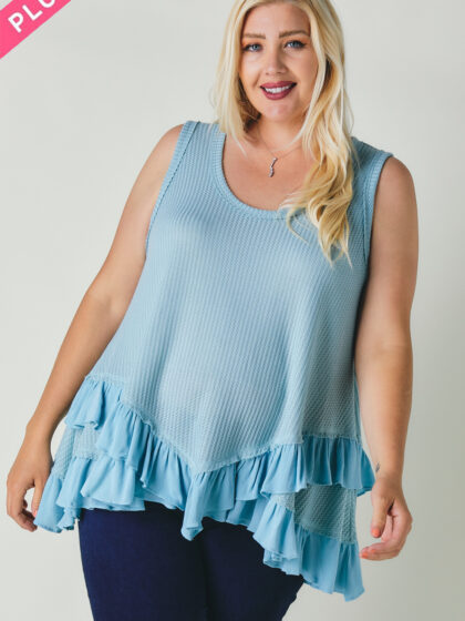 Plus Scoope Neck Sleeveless Ruffle Tunic