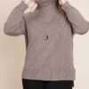 Plus Size High Quality Buttery Soft Solid Knit Turtleneck Two Tone High Low ... - Image 2