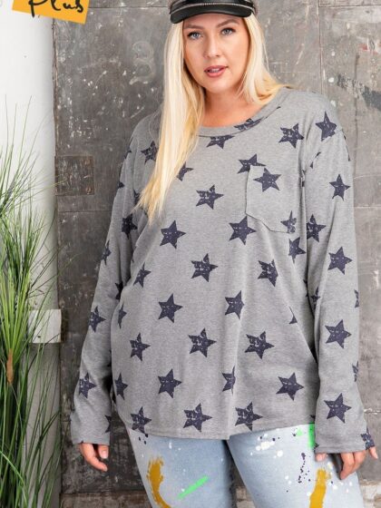 Plus Size Star Printed Poly Rayon Loose Fit Top