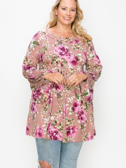 Floral, Bubble Sleeve Tunic Top