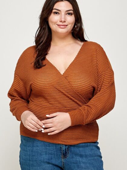 Plus Size Textured Waffle Sweater Knit Top