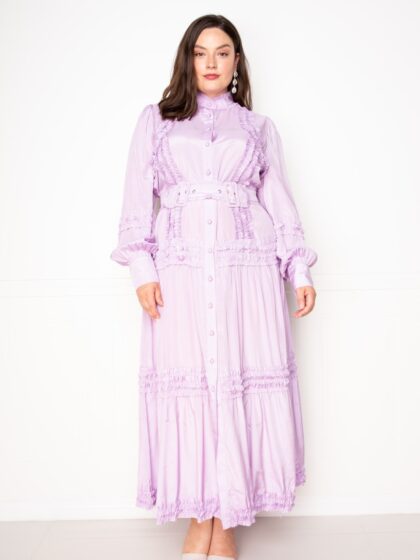 Belted Shirt Dress With Ruffle Detail