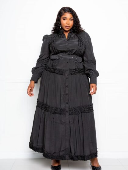 Belted Shirt Dress With Ruffle Detail