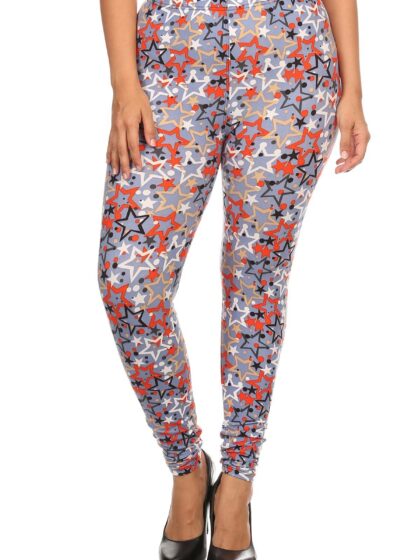 Plus Size Star Print, Full Length Leggings In A Slim Fitting Style With A Ba...