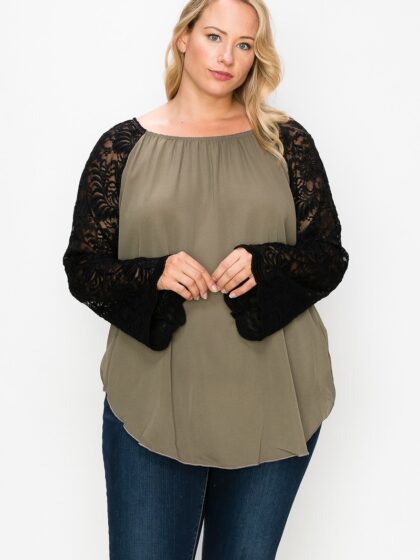 Solid Top Featuring Flattering Lace Bell Sleeves