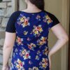 Plus Floral Print & Ribbed Black Colorblock Top - Image 3