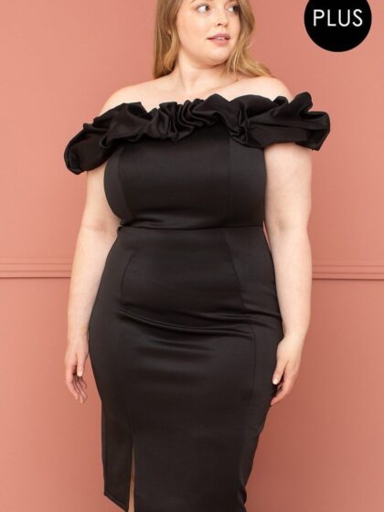 Ruffle Off The Shoulder Plus Size Midi Dress