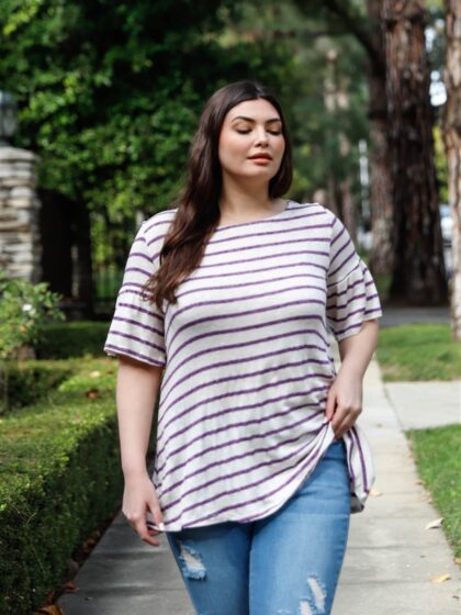 Plus Stripe Bell Short Sleeve Top