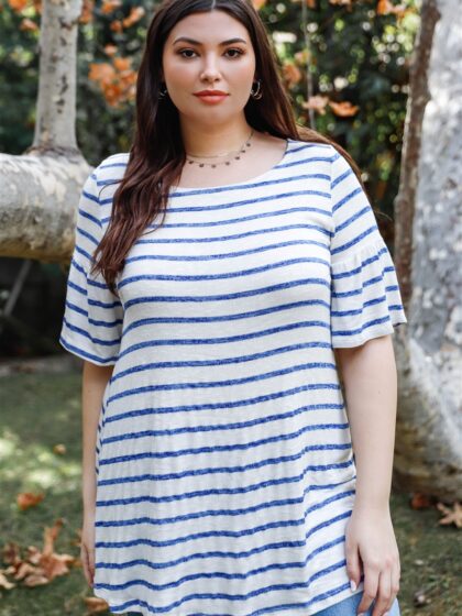 Plus Stripe Bell Short Sleeve Top