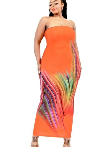 Plus Sleeveless Color Gradient Tube Top Maxi Dress