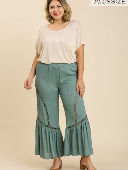 Wide Leg Elastic Waist Lace Tape Pants