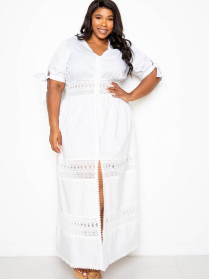 Puff Sleeve Maxi Dress With Lace Insert