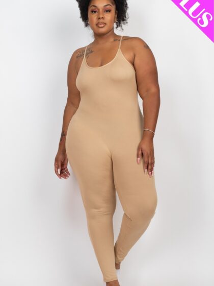 Plus Size Solid Bodycon Cami Jumpsuit