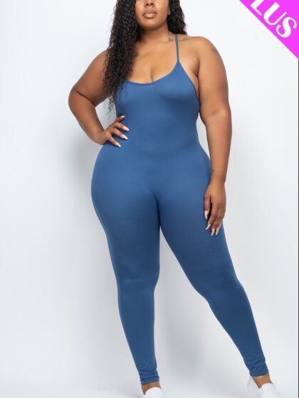 Plus Size Solid Bodycon Cami Jumpsuit