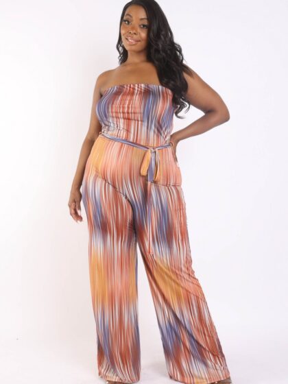 Printed Tube Jumpsuit With Self Belt