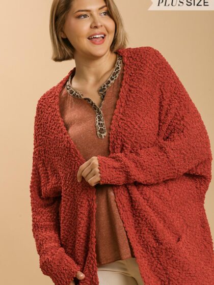 Open Front Oversized Cardigan Sweater With Pockets