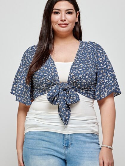 Plus Size Ditsy Floral Print Cropped Bolero Cardigan