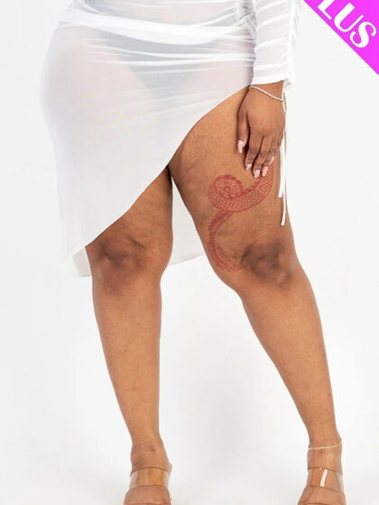 Plus Sexy Sheer Mesh Drawstring Ruched Skirt