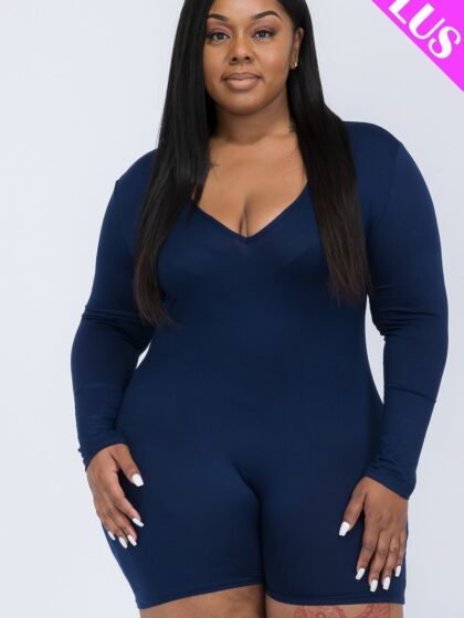 Plus V-neck Long Sleeve Bodycon Romper