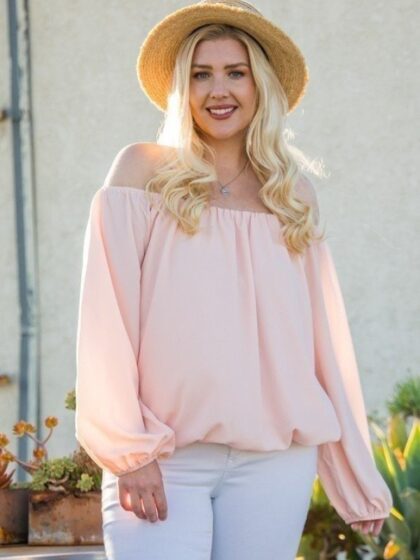 Off Shoulder Long Bubble Sleeve Solid Top