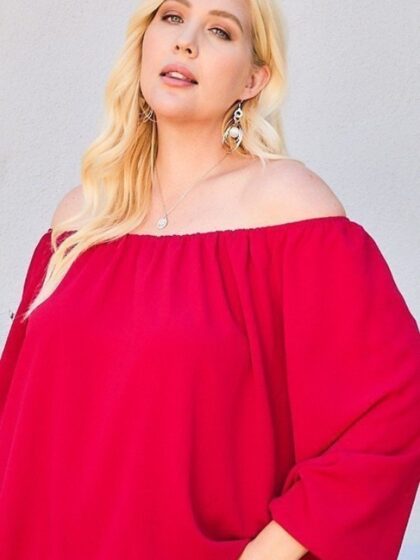 Off Shoulder Long Bubble Sleeve Solid Top