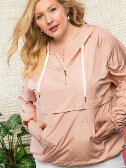 Hood Front Metal Zipper With Front Pocket Windbreaker