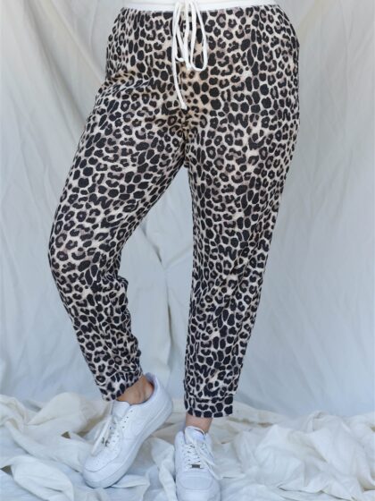 Plus Brown Leopard Print Two Pocket Joggers Pants