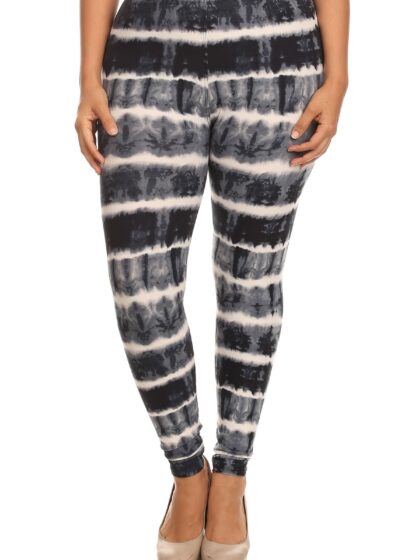 Plus Size Tie Dye Print, Full Length Leggings In A Fitted Style With A Bande...